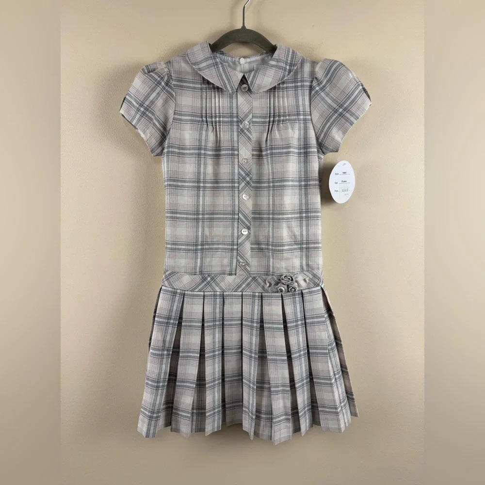 Sarah Louise Light Pink and Gray Plaid Dress